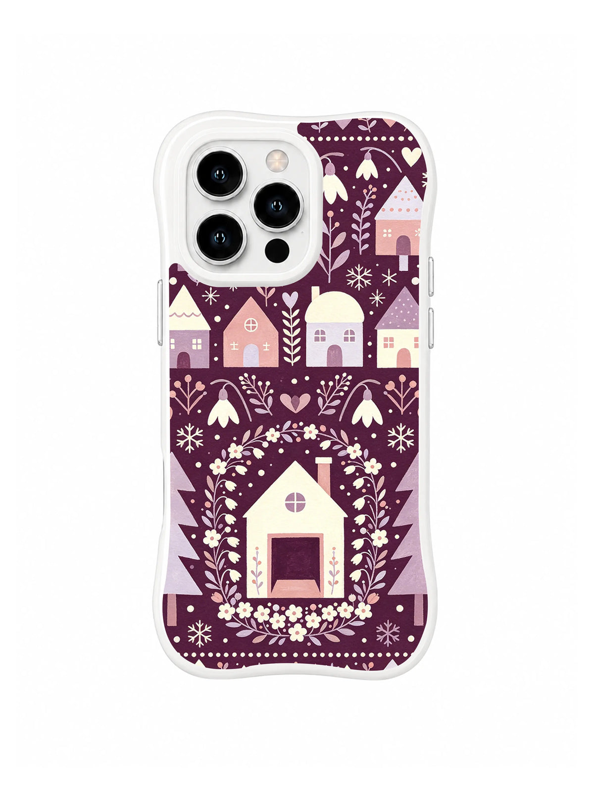 Seedling Hearth Arch folk art iPhone 13 Pro case in dark mulberry and soft pink