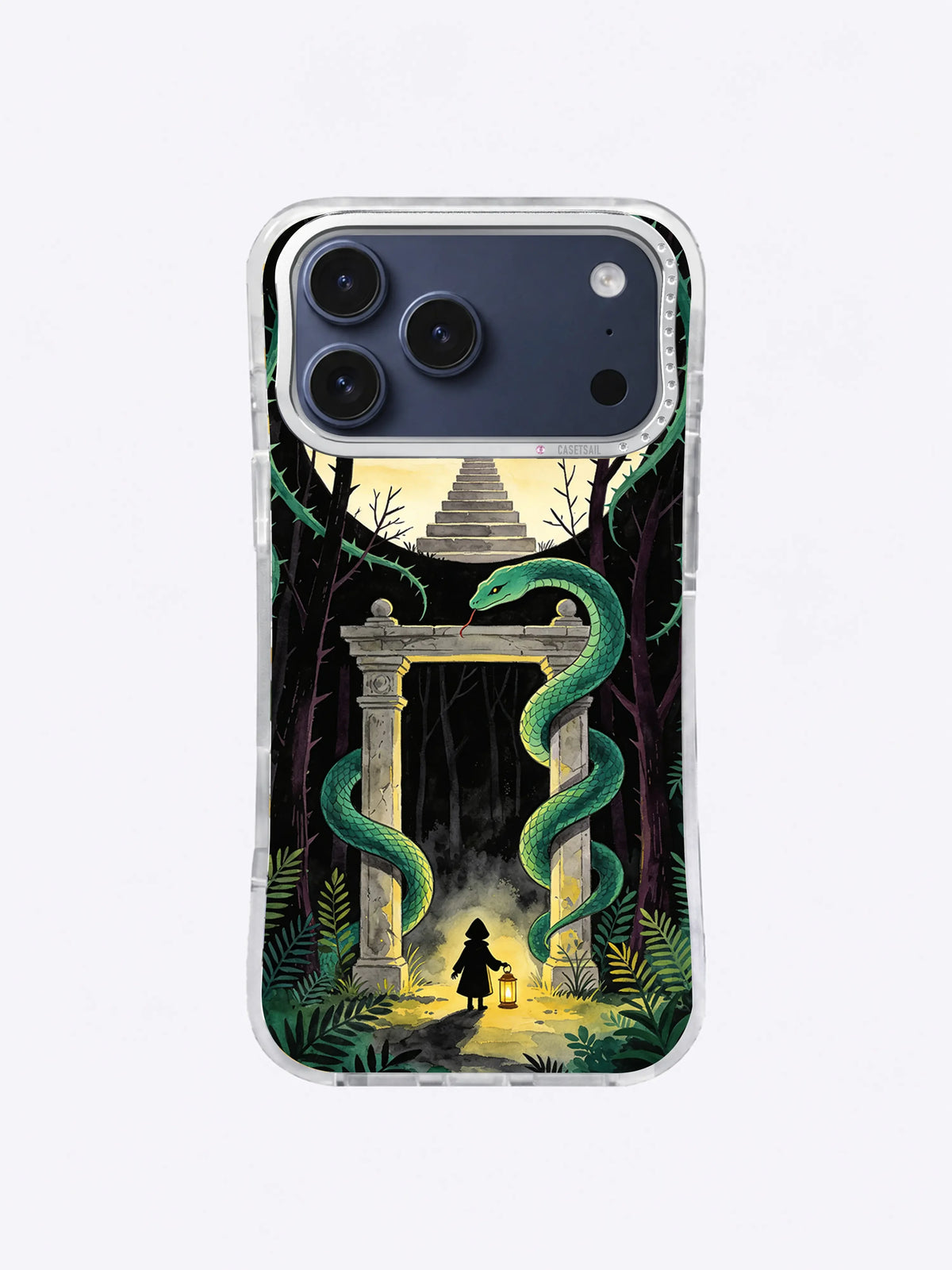 Morning stairway beyond a moon gate on an iPhone case