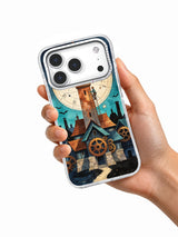 Seven-Minute Clocktower celestial iPhone case held in hand