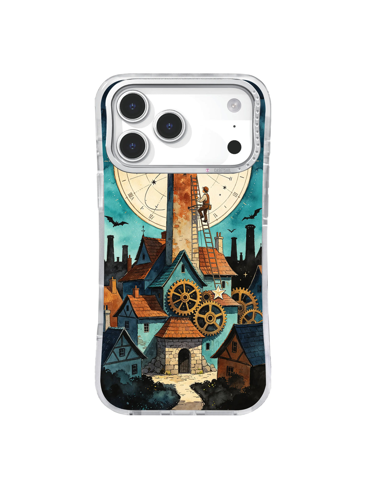 Seven-Minute Skyline iPhone case with celestial clocktower town