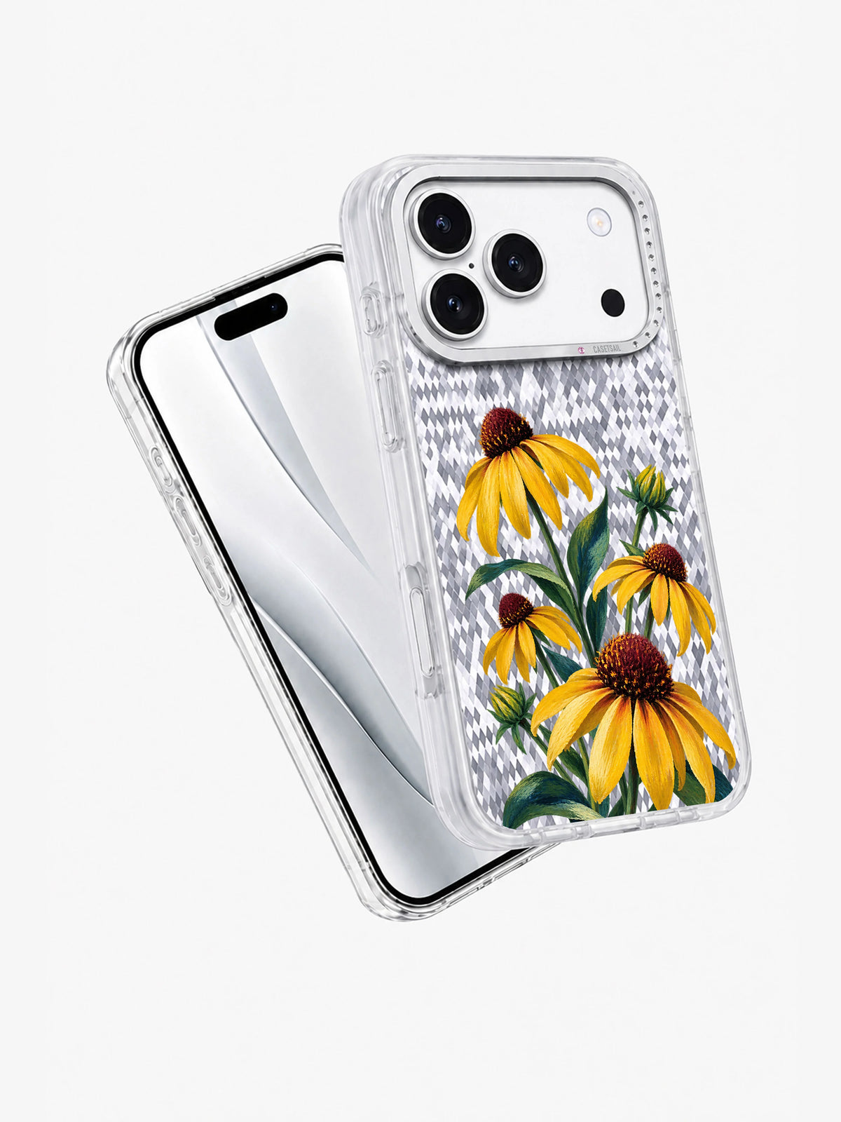 Seven Small Suns transparent iPhone case angled view