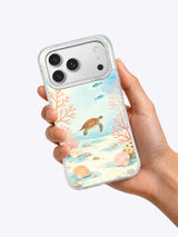 Hand holding Shell Reef Afternoon coastal turtle iPhone case