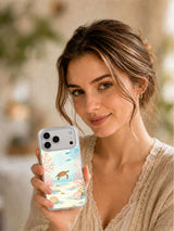 Lifestyle view of Shell Reef Afternoon sea turtle and shell iPhone case