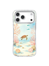 Shell Garden Turn sea turtle case art with peach coral and scallop shells