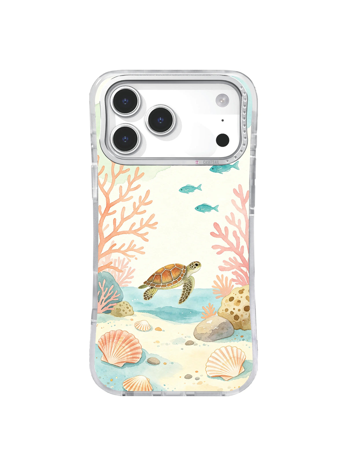 Coral Sandbar Crossing sea turtle iPhone case artwork in aqua peach and cream