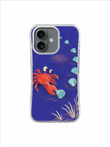Bright coral crab enjoying an unconventional curved beach path on a cute iPhone 17 case