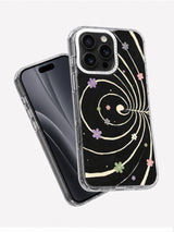 Spiral flower iPhone 16 Pro Max case displayed at an angle with black phone