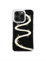Radiating cream spiral lines and colorful flowers on black phone case