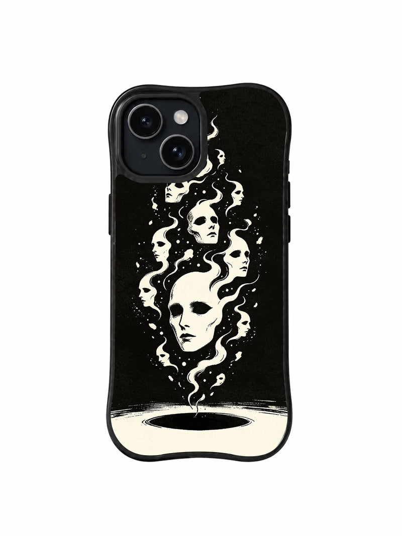 Silent Shadow Faces iPhone 15 Plus Case – Gothic Mask Art