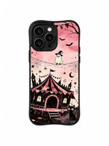 Catwatch Silk Stage black cat circus artwork on an iPhone 13 Pro case
