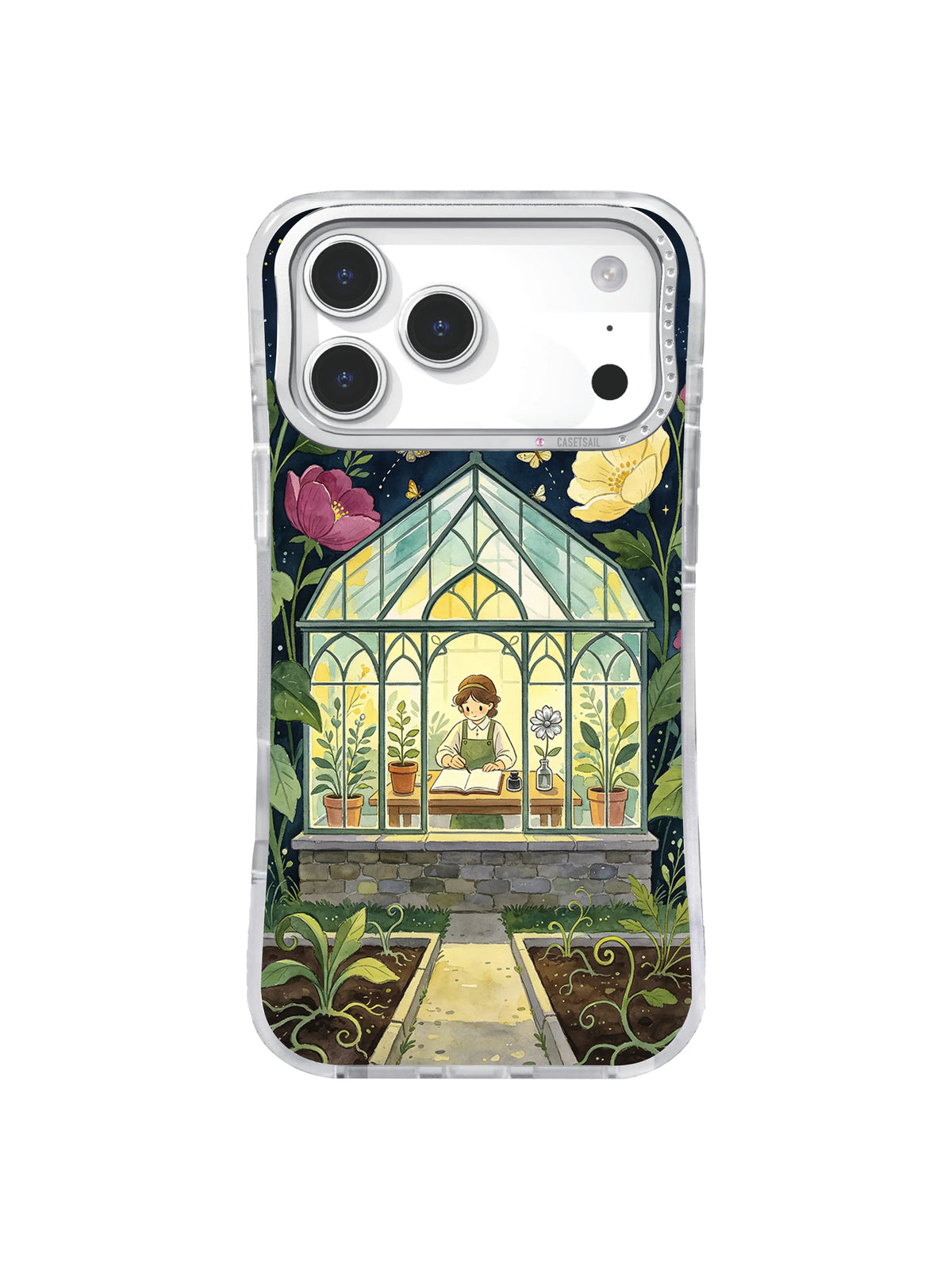 Silver Flower Conservatory Moonlit Glasshouse artwork on iPhone case