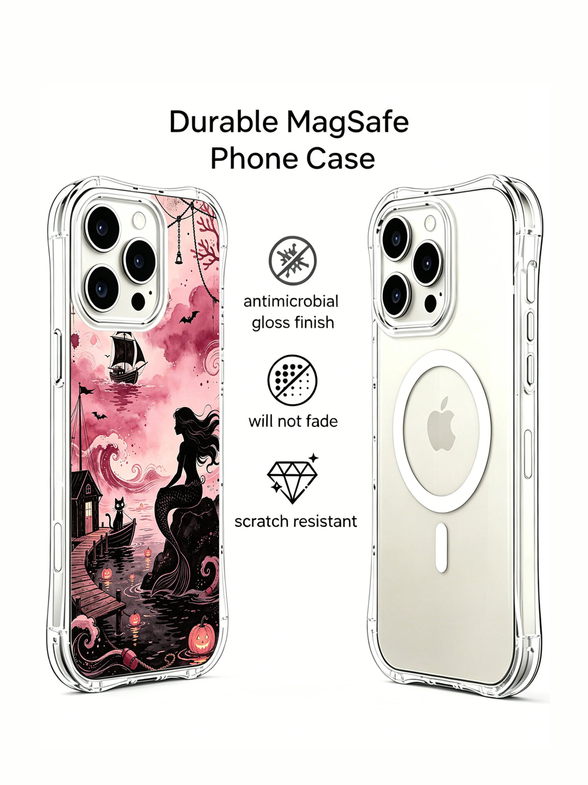 Black cat sailor pumpkin harbor iPhone 13 Pro case detail