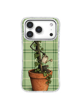 Skeleton Key Gardener watering key on mint plaid iPhone 17 Pro case, pattern three