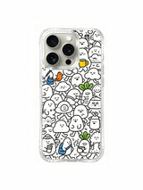 Sleepy early morning monster town group artwork iPhone 15 pro Case, original copyrighted phone casing produced by PhoneCasing, charming gift art phone cover for birthdays.