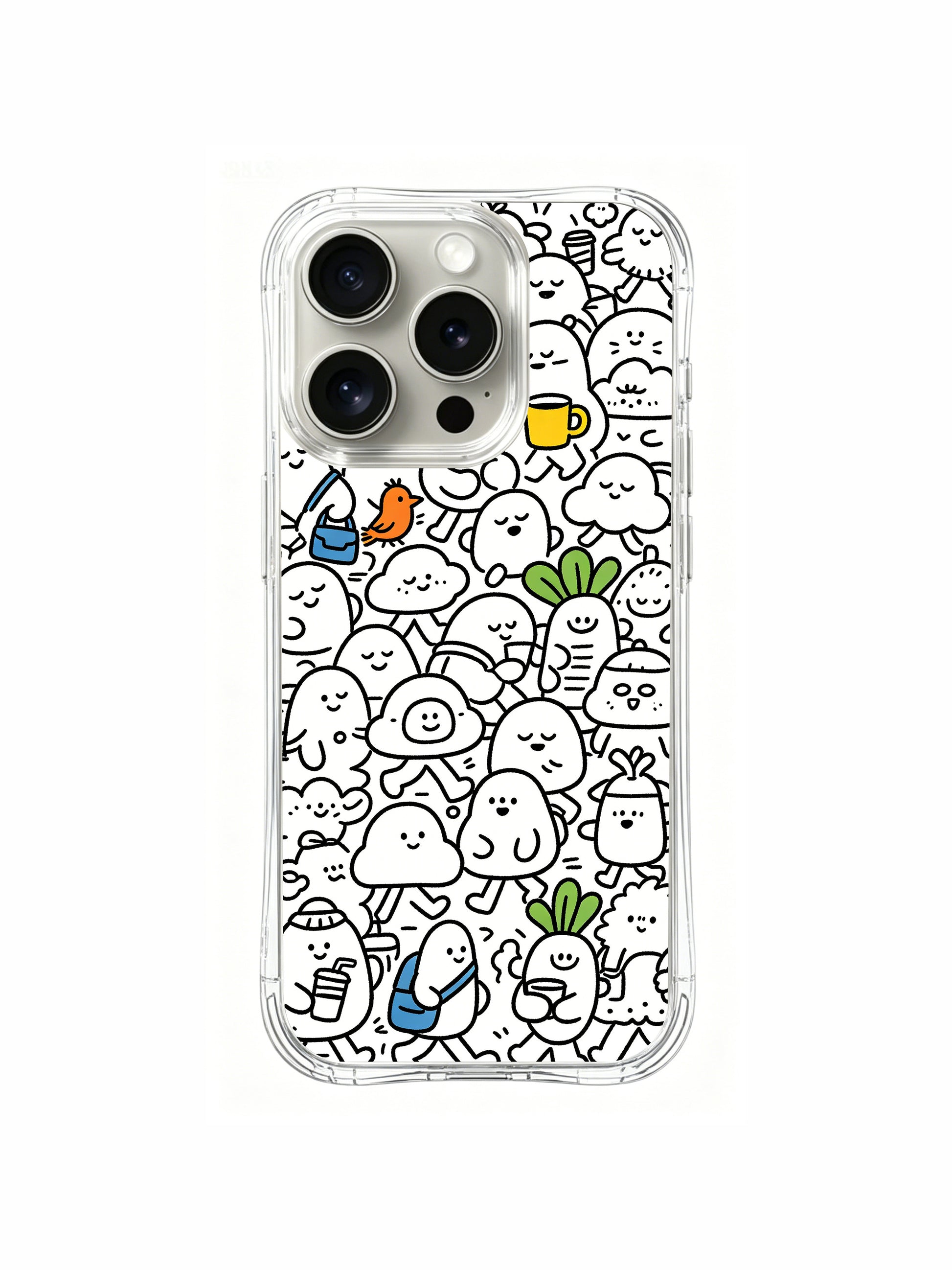 Sleepy early morning monster town group artwork iPhone 15 pro Case, original copyrighted phone casing produced by PhoneCasing, charming gift art phone cover for birthdays.