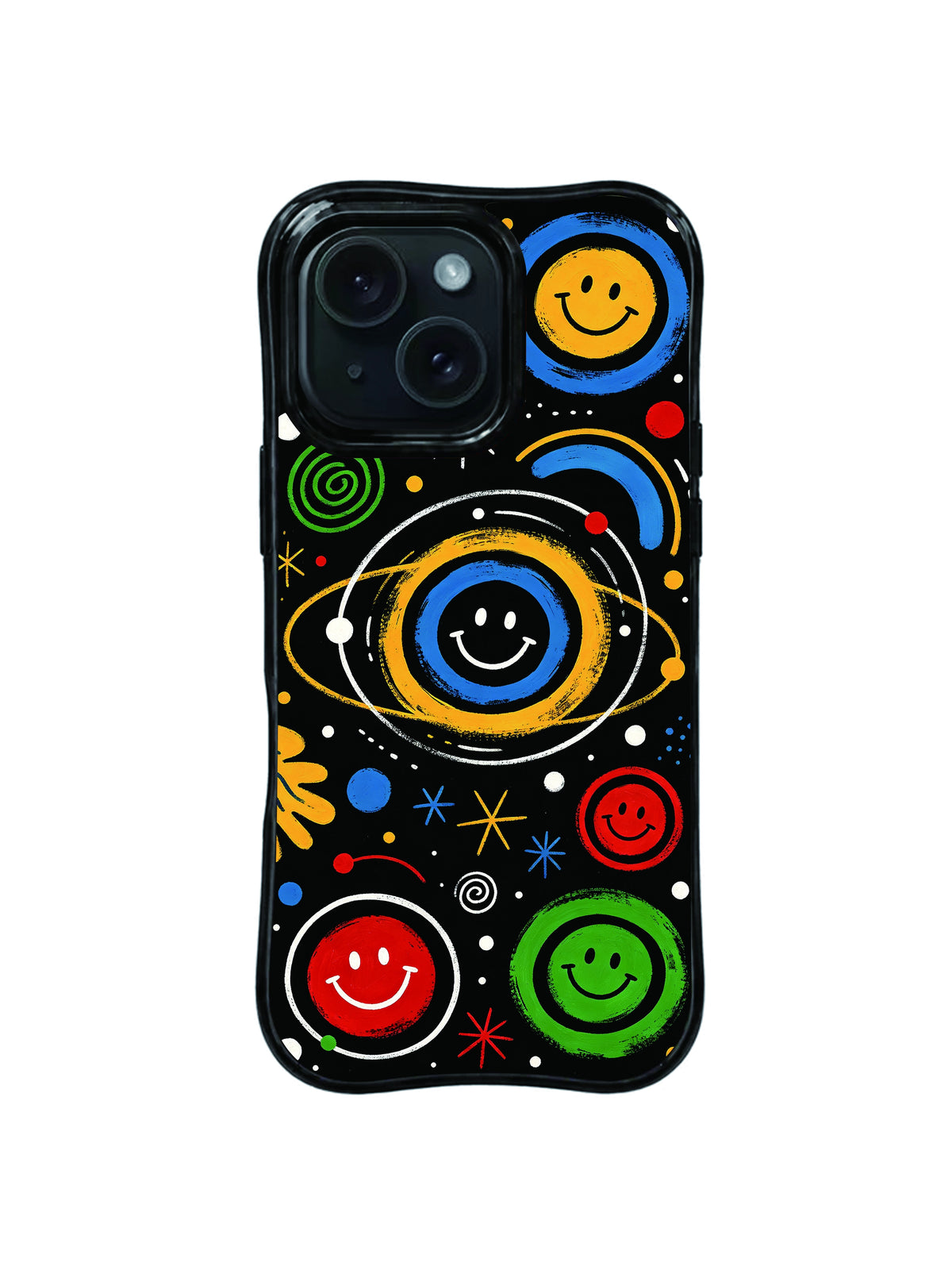 Happy Planet Cluster smiley pattern iPhone 15 Pro case