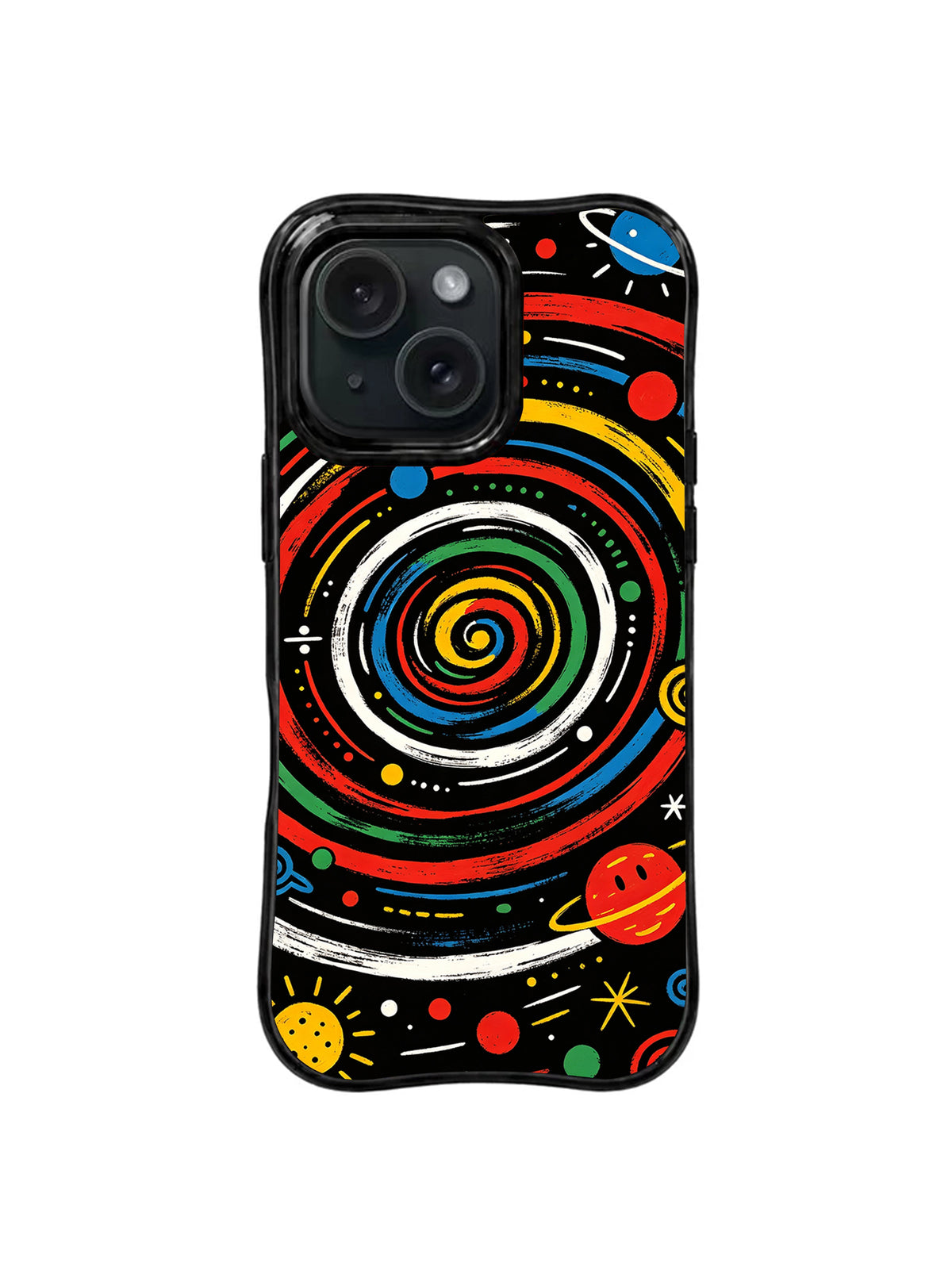 Smile Orbit colorful space art iPhone 15 Pro case front view