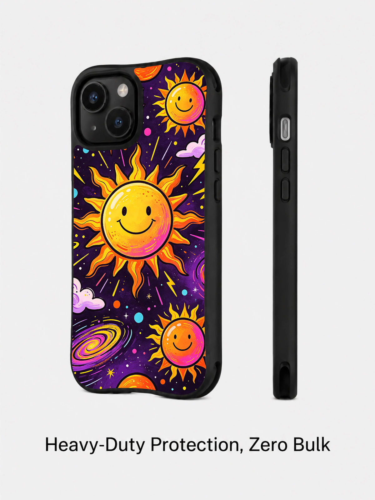 Celestial smile art iPhone 15 Plus case side view