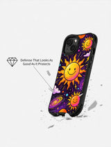 Colorful sun and planet iPhone 15 Plus case detail