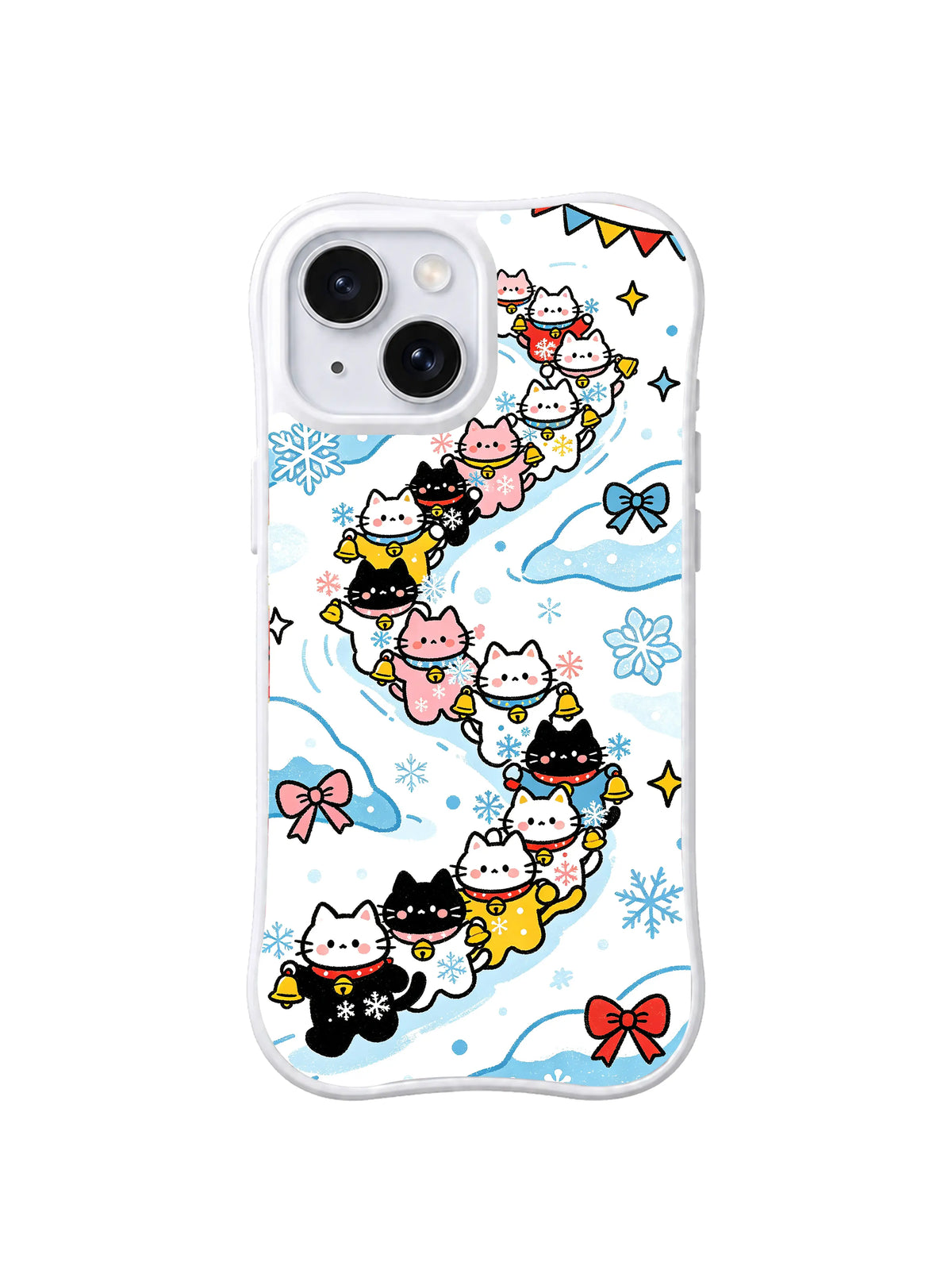 Jingle Bell Cat Parade pattern on iPhone 15 case