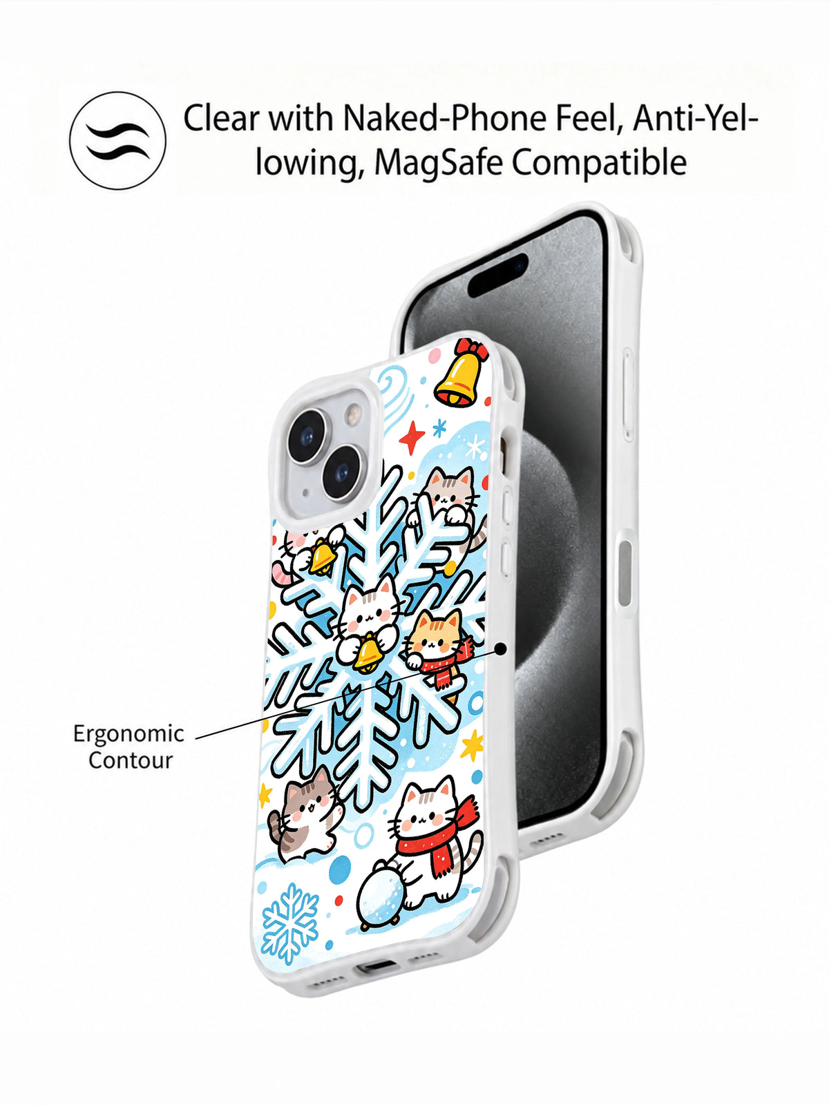 Blue winter cat phone case closeup