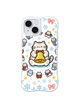 Holiday Bell Cats pattern on iPhone 15 case