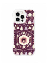 Snowdrop Hexagon Hearth folk art iPhone 13 Pro case in mulberry purple, ivory and lavender