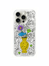 Tiny sock and alien detailed vase doodle iPhone 15 pro Case, lightweight shockproof phone casing, popular trending cartoon phone cover from PhoneCasing.