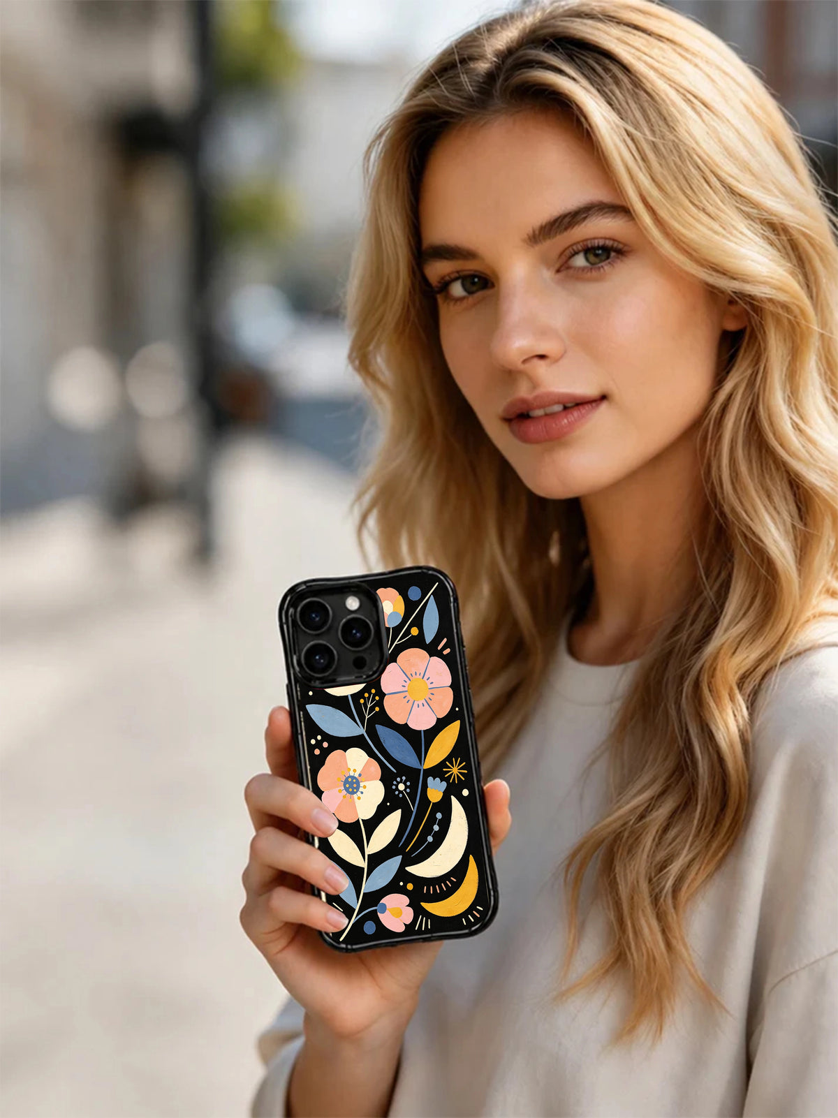 Soft Geometry Blooms iPhone 15 Pro case lifestyle view