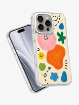 Playful painted shapes iPhone 16 Pro case angled view