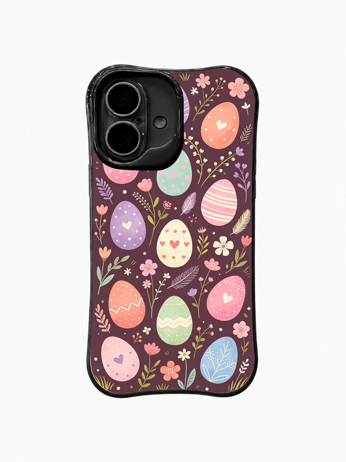 The Soft Meadow Festival / Soft Meadow Egg Scatter: Minik çiçekler ve narin dallar arasında dağılmış kalpli, çizgili ve noktalı küçük pastel yumurtalar.