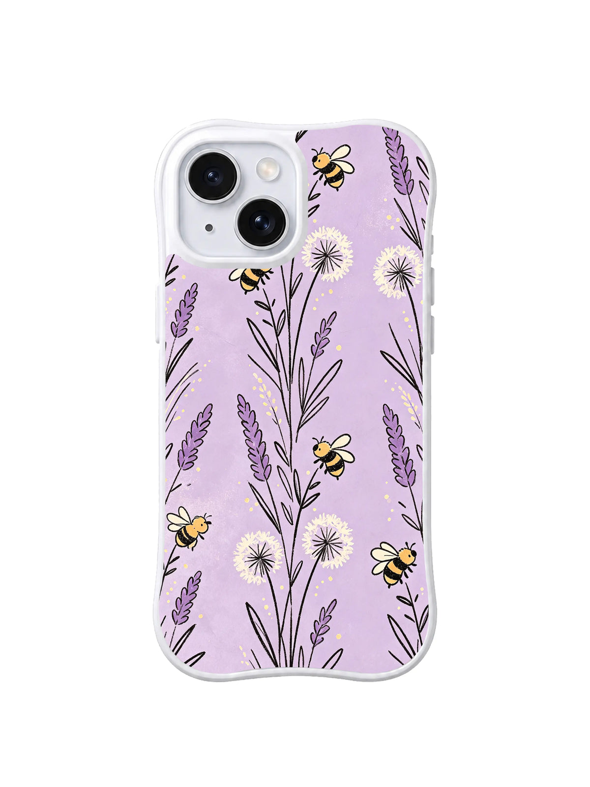 Soft Purple Bee Meadow pattern iPhone 14 Plus case