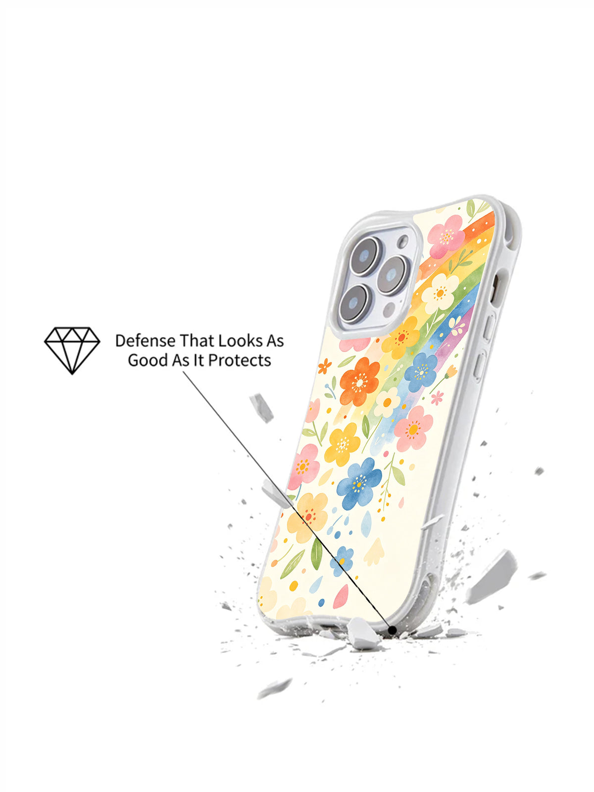 Soft rainbow floral iPhone 15 Pro case impact defense