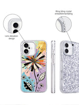 Rhinestone camera frame abstract floral iPhone 17 case detail