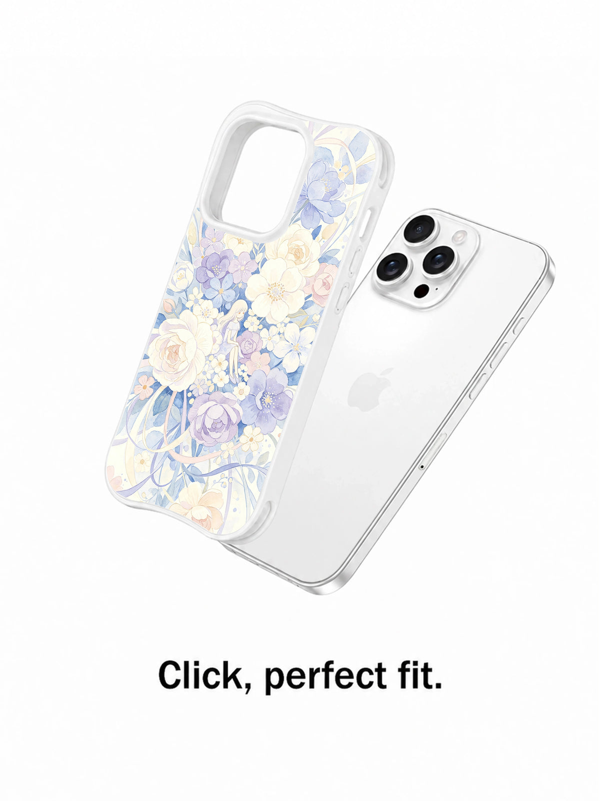 Soft Ribbon Flower Waltz: Telefonun yanında ayrı gösterilen desenli kılıf.