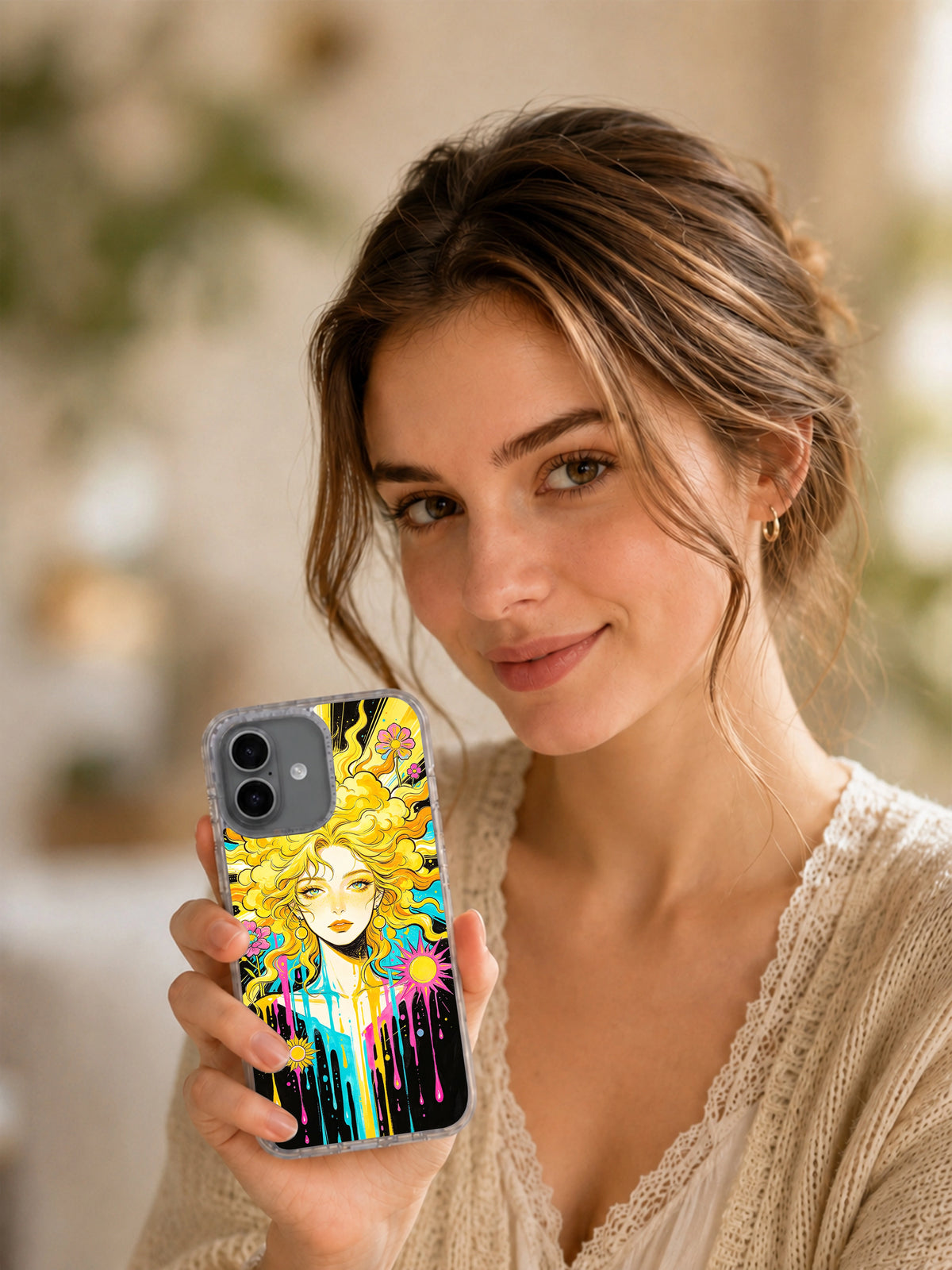 Solar Bloom floral portrait phone case detail