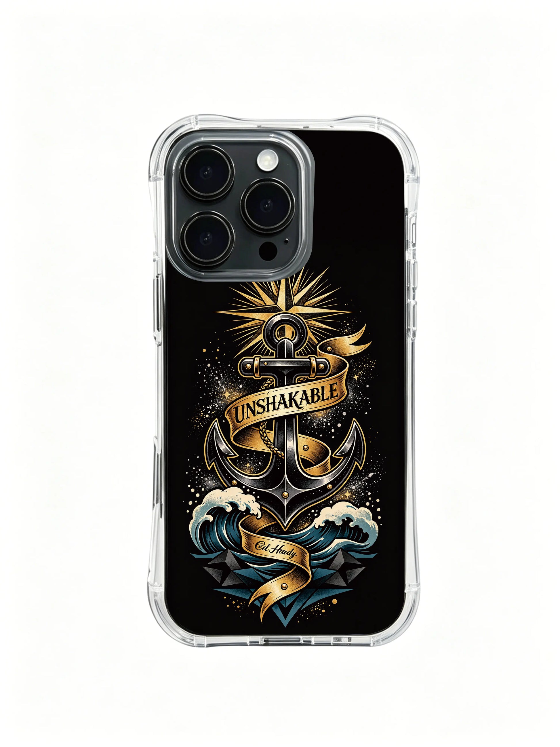 Soul stabilizer anchor artwork PhoneCasing, minimalist luxury iPhone 14 Plus Case, precise cutout easy access phone casing.