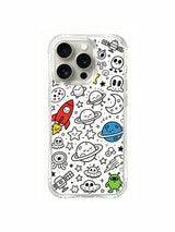  Soft accent color cosmic doodle iPhone 15 pro Case, limited-run fine art phone casing, kid-friendly aesthetic phone cover available via PhoneCasing.