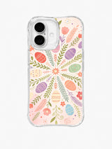 Spring Candy Garden / Spring Egg Starburst: Fine green branches radiating from a small coral flower, with pastel eggs between the rays.