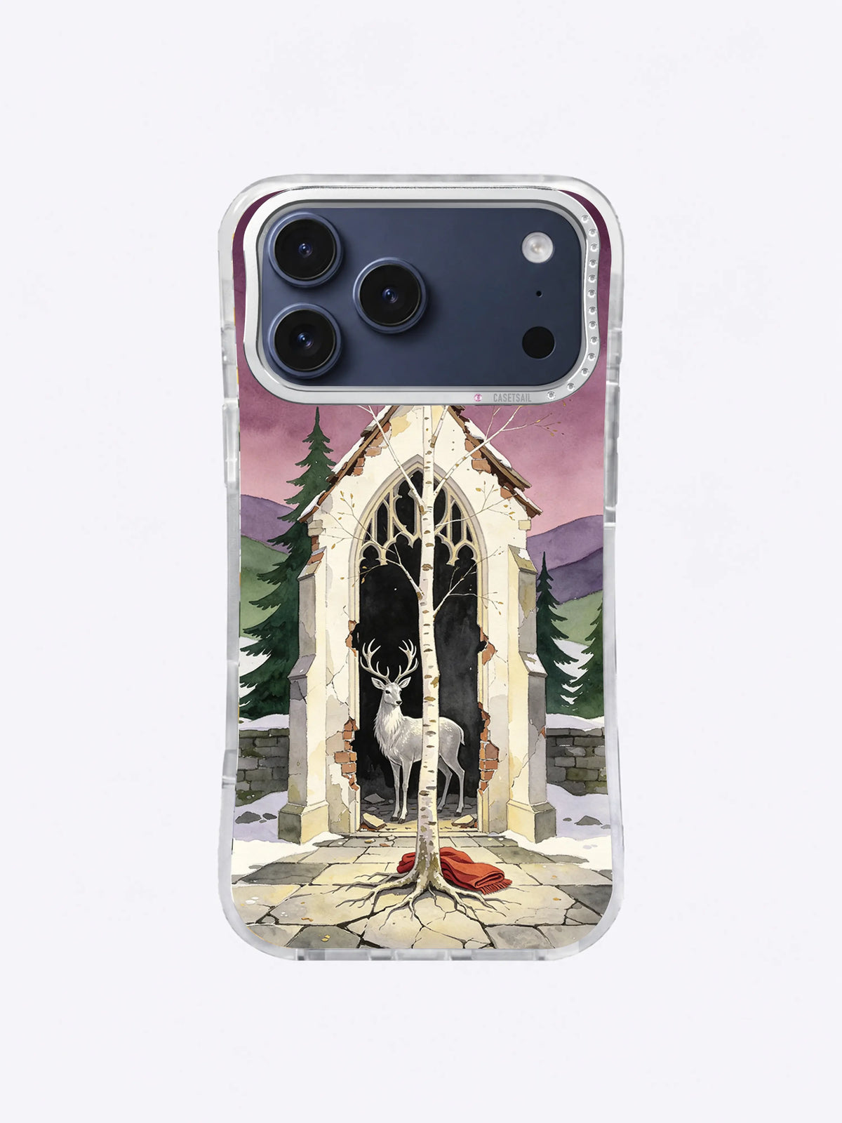 The Stag in the Ruined Chapel iPhone case, Red Scarf at the Chapel Door artwork