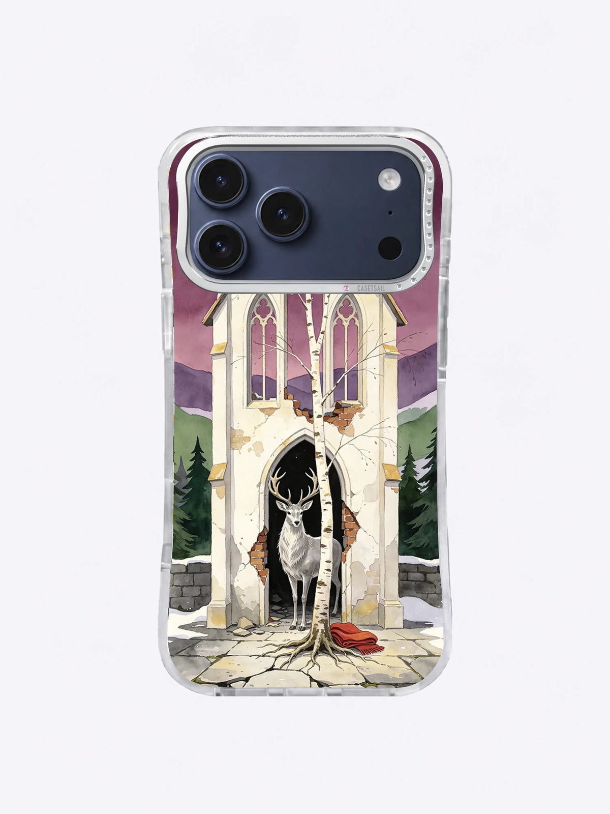 The Stag in the Ruined Chapel iPhone case, Plum Window Sanctuary artwork
