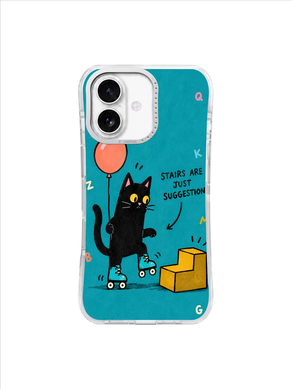 Teal Stairs Are Just Suggestions roller-skating cat iPhone 16 case
