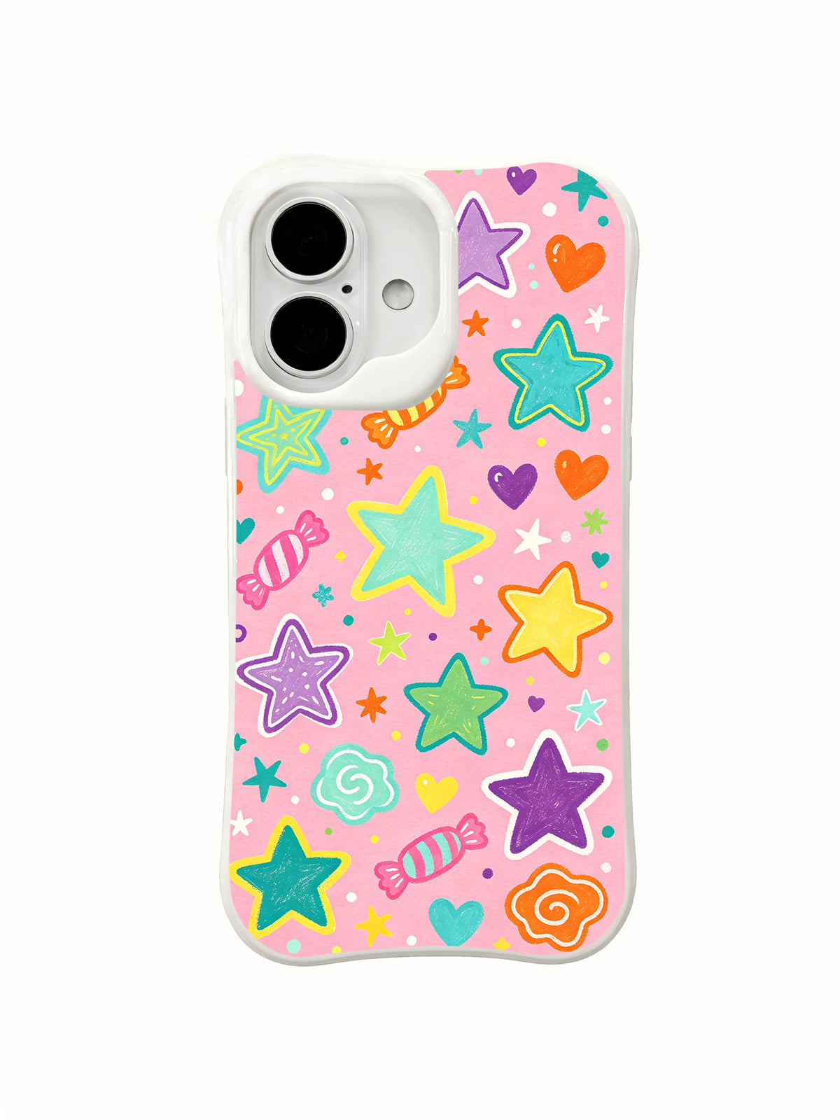 Sweet Star Confetti: Large mint, yellow and purple stars scatter with sweets and hearts.