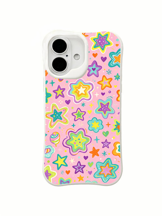 Candy Star Sprinkles: Many outlined pastel stars repeat with candy shapes and tiny sparkles.