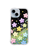 Starlit Bloom Meadow: Pink, lavender, yellow, mint and blue starflowers rise through a dense leafy meadow.