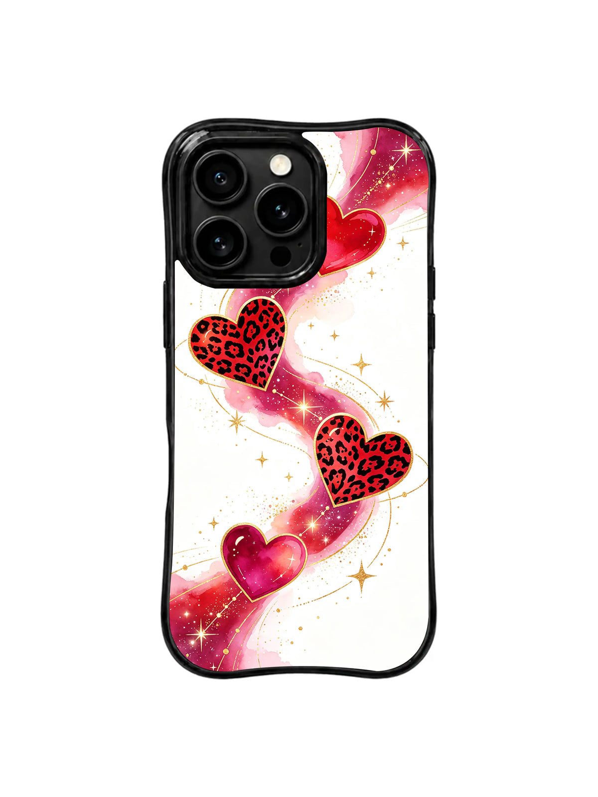 Crimson Leopard Heart Trail artwork for iPhone 16 Pro case