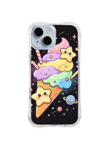 Cosmic Rainbow Cone: Pastel ice-cream scoops stack in a cone with smiling stars and small planets.