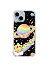 Rainbow Ice Cream Orbit: A rainbow scoop forms a ringed planet while smiling star friends orbit on clouds.