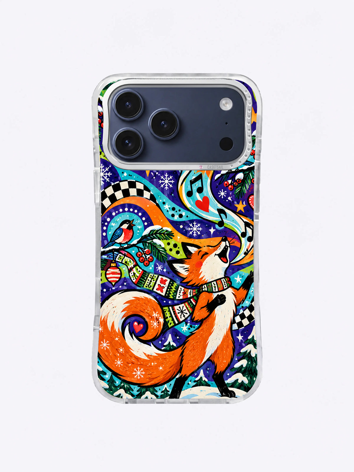 Checkerboard Snow Chorus fox artwork on an iPhone case
