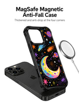 Hand-drawn moon and stars iPhone 15 Pro case detail